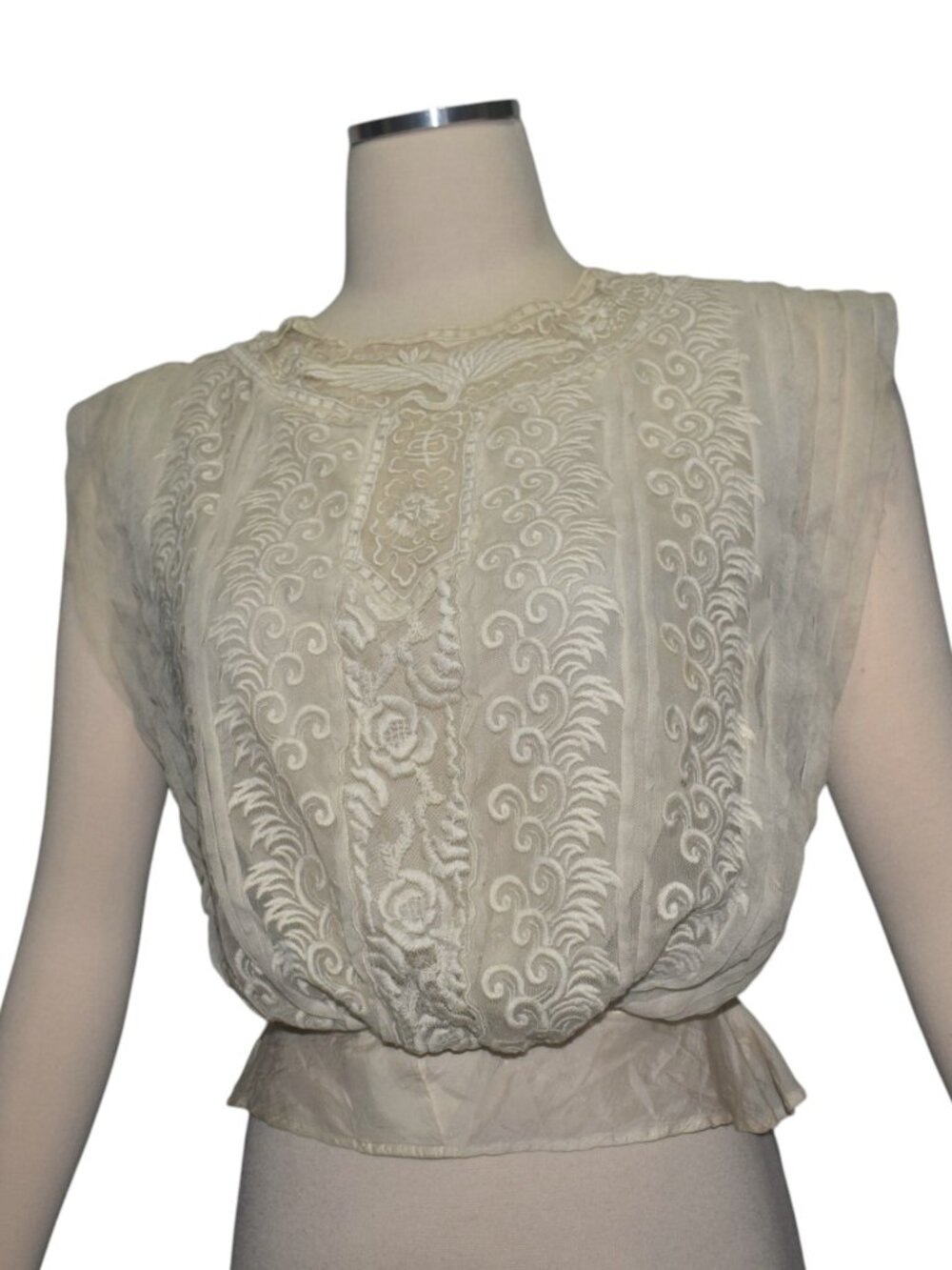 Antique Edwardian Embroidered Net Blouse Chinoiserie Phoenix Bird As Is